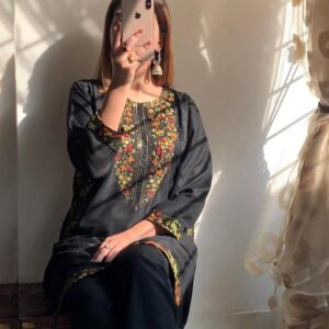 Women's Stitched linen Embroidered Shirt and Trouser