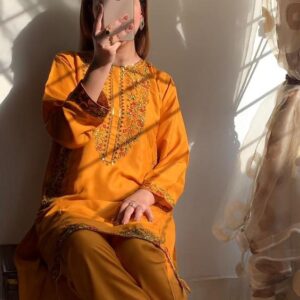 Women's Stitched linen Embroidered Shirt and Trouser