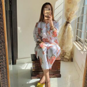 Women's Stitched Linen Printed Shirt and Trouser