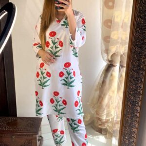 Women's Stitched Linen Printed Shirt and Trouser