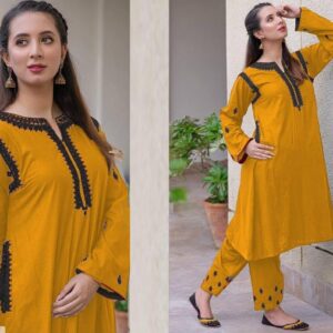 2 Pcs Women's Stitched Pocket Style Shirt and Trouser