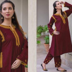 2 Pcs Women's Stitched Pocket Style Shirt and Trouser