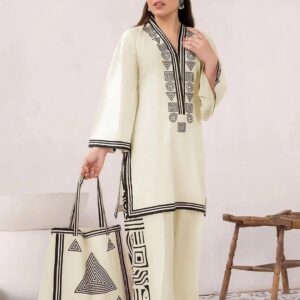 2 Pcs Stylish Embroidered Shirt And Trouser With Bag