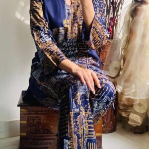 2 Pcs Women's Stitched linen Block Printed Shirt And Trouser