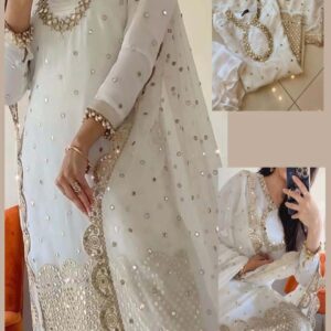 3 Pcs Women's Unstitched Sequins Embroidered Suit