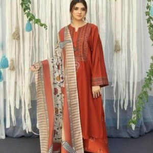 3 Pcs Women's Unstitched Lawn Embroidered Suit