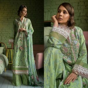 Elegant Green Lawn Suit with Embroidered Details - 3 Pcs Set