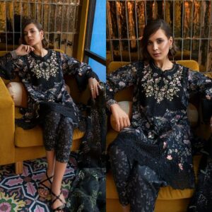 Elegant Black Lawn Suit with Embroidered Details - 3 Pcs Ensemble