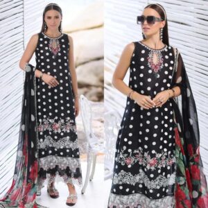Elegant Black Printed Suit with Embroidered Top - 3 Pcs