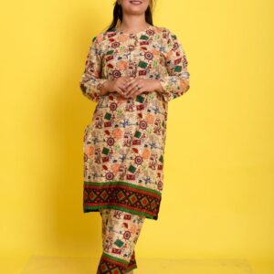 2 Pcs Women's Stitched Lawn Printed Suit