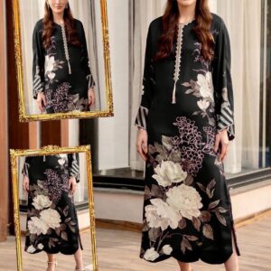 Elegant Black Printed Shamoz Silk Suit