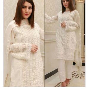 3pc Woman Unstitched Embroidered Chikankari Suit